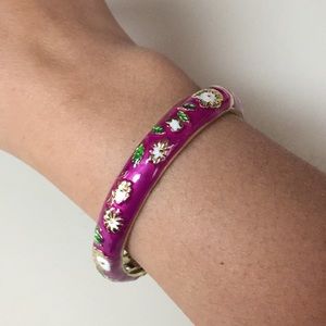 Beautiful enamel bangle bracelet fushia floral RY